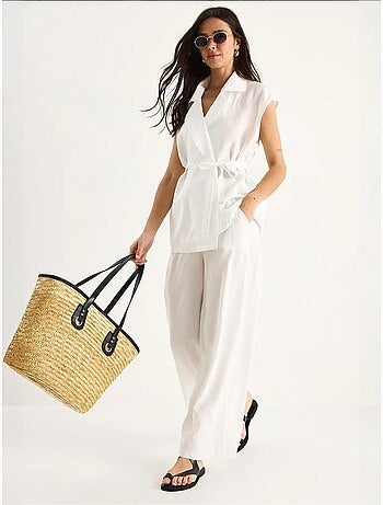 Ensemble gilet ceinturé bianco avec pantalon palazzo à poches et modal lucci