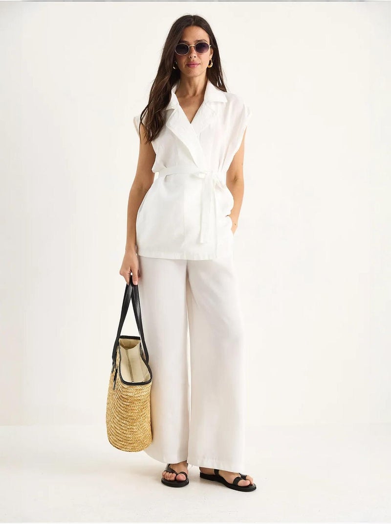 Ensemble gilet ceinturé bianco avec pantalon palazzo à poches et modal lucci Blanc - Kiabi