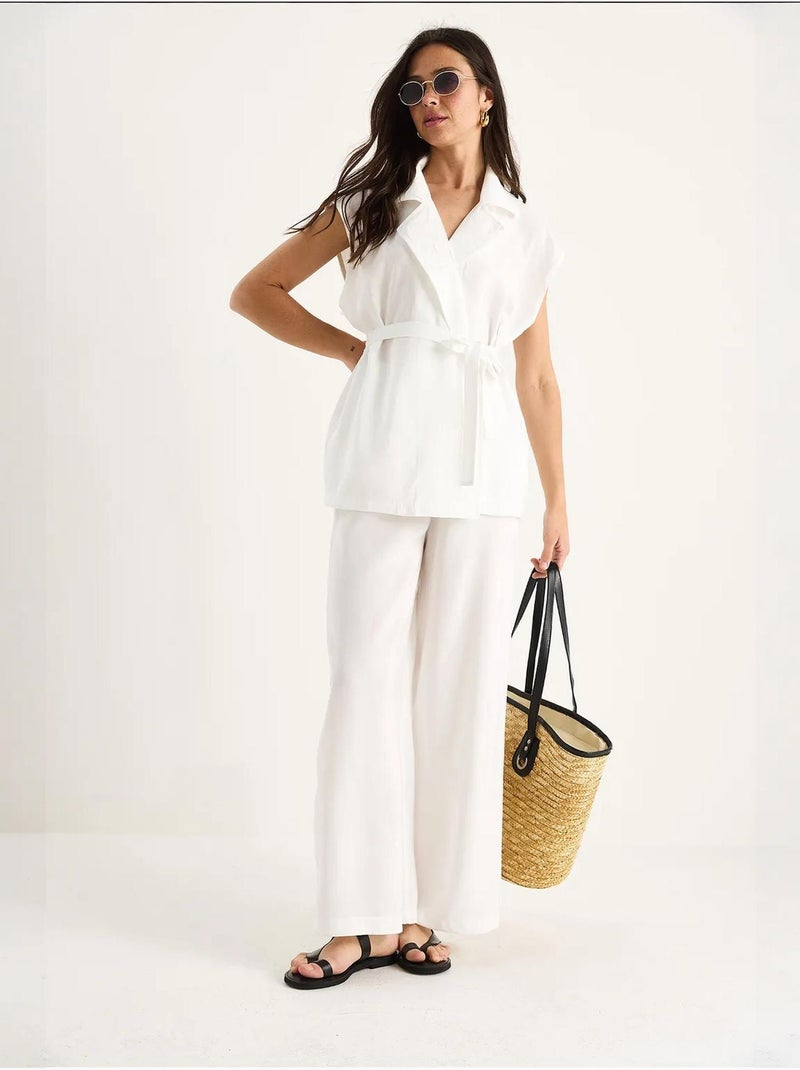 Ensemble gilet ceinturé bianco avec pantalon palazzo à poches et modal lucci Blanc - Kiabi
