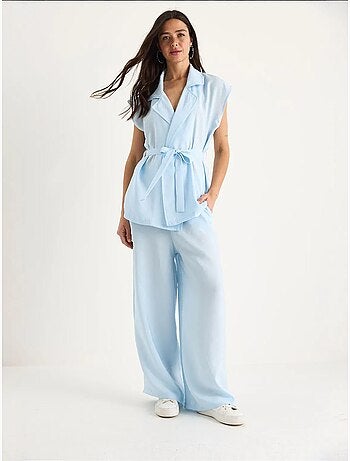 Ensemble gilet ceinturé bianco avec pantalon palazzo à poches et modal lucci