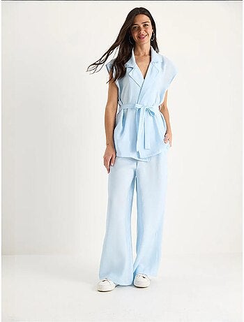 Ensemble gilet ceinturé bianco avec pantalon palazzo à poches et modal lucci