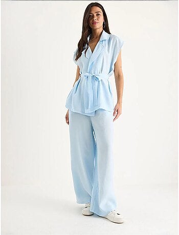 Ensemble gilet ceinturé bianco avec pantalon palazzo à poches et modal lucci