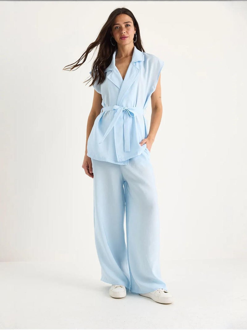 Ensemble gilet ceinturé bianco avec pantalon palazzo à poches et modal lucci Bleu ciel - Kiabi