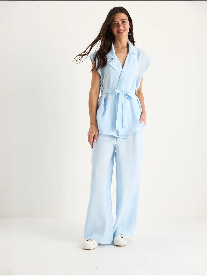 Ensemble gilet ceinturé bianco avec pantalon palazzo à poches et modal lucci Bleu ciel - Kiabi