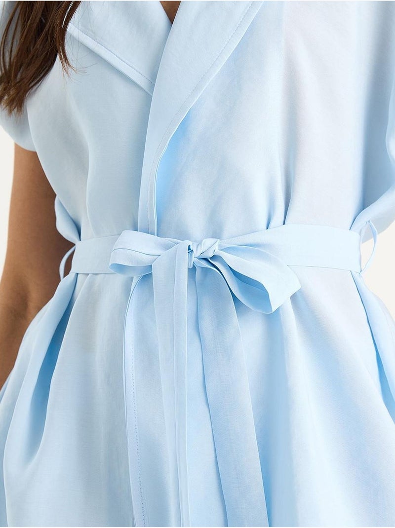 Ensemble gilet ceinturé bianco avec pantalon palazzo à poches et modal lucci Bleu ciel - Kiabi