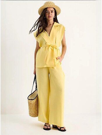 Ensemble gilet ceinturé bianco avec pantalon palazzo à poches et modal lucci