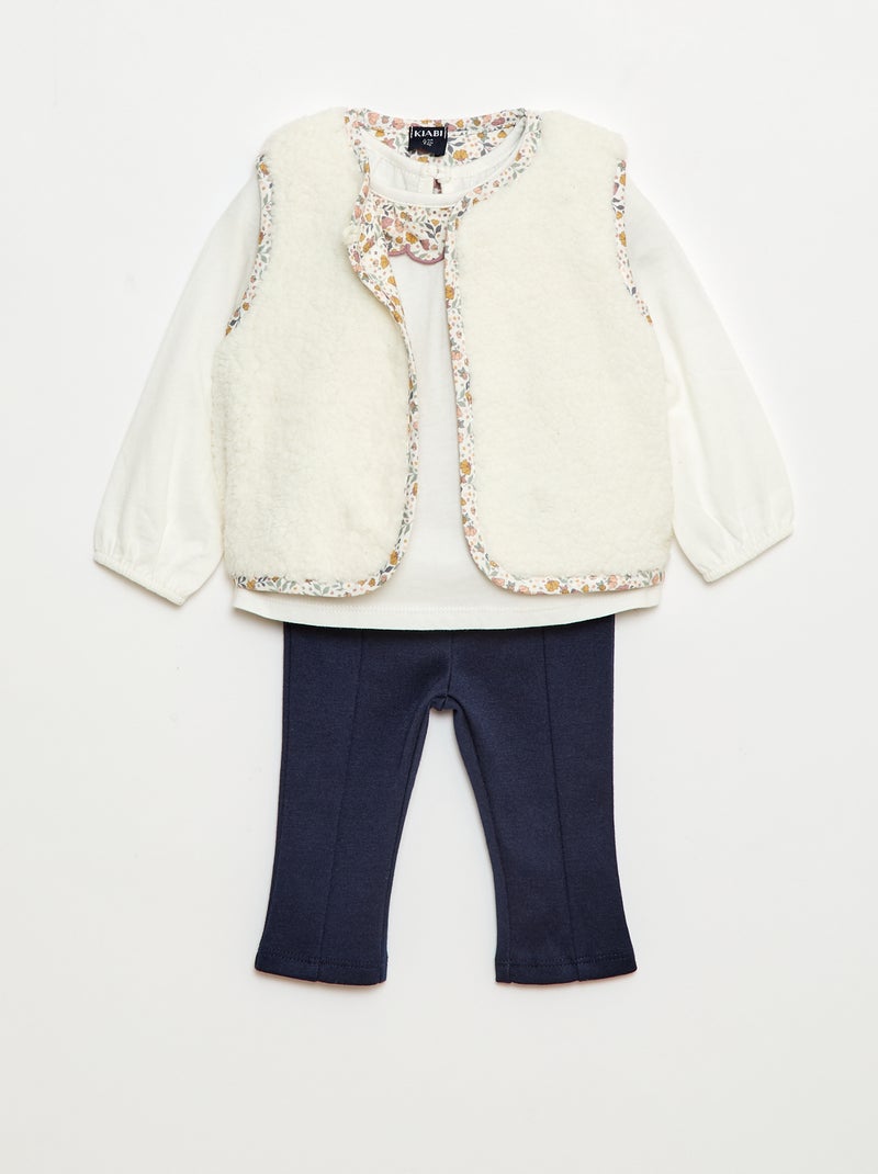 Ensemble gilet effet moutonné + t-shirt + legging - 3 pièces Blanc - Kiabi