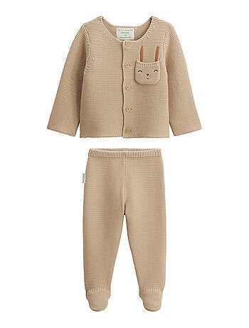 Ensemble gilet et pantalon avec pieds bébé en tricot Hello Baby