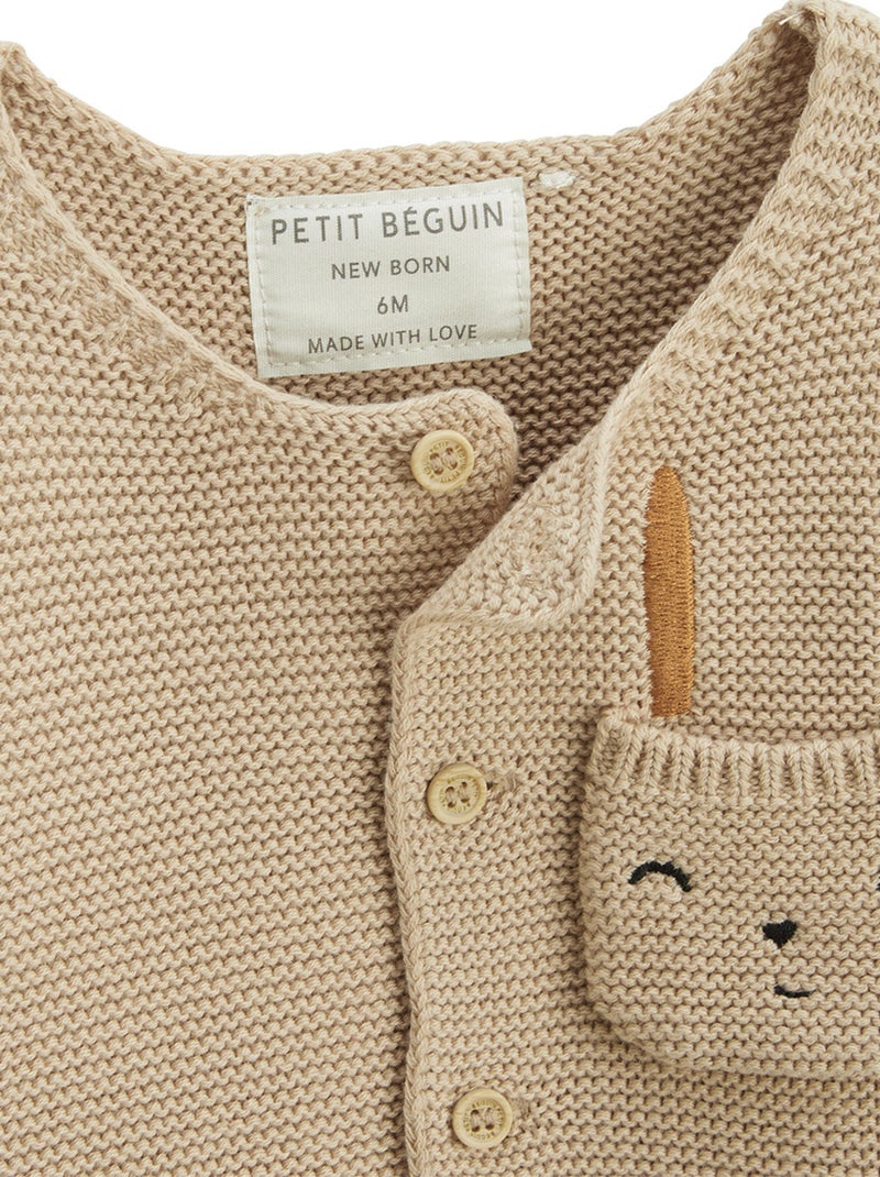 Ensemble gilet et pantalon avec pieds bébé en tricot Hello Baby Beige sable - Kiabi