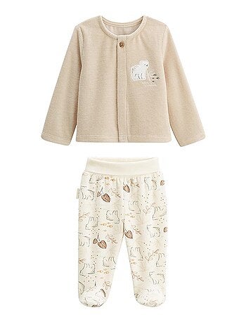 Ensemble gilet et pantalon bébé en velours Câlins