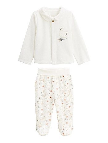 Ensemble gilet et pantalon bébé en velours Perle