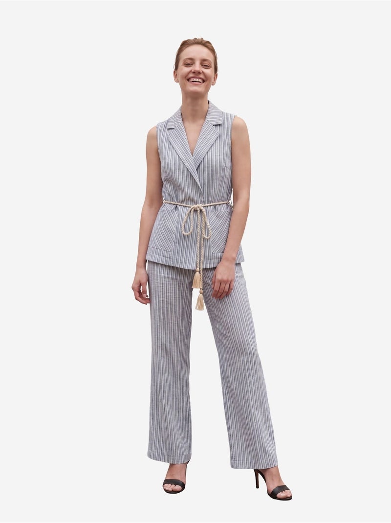 Ensemble gilet et pantalon large à rayures et col châle my fashion Bleu ciel - Kiabi