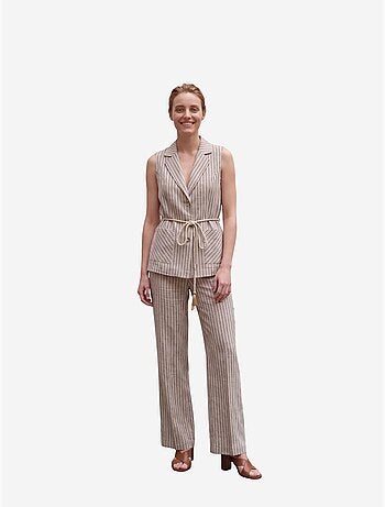 Ensemble gilet et pantalon large à rayures et col châle my fashion