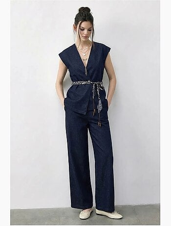 Ensemble gilet et pantalon large avec ceinture lucci