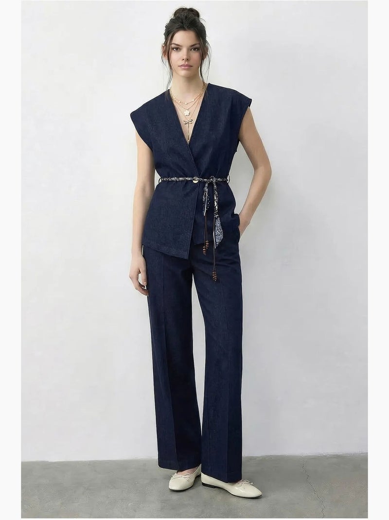Ensemble gilet et pantalon large avec ceinture lucci Bleu marine - Kiabi