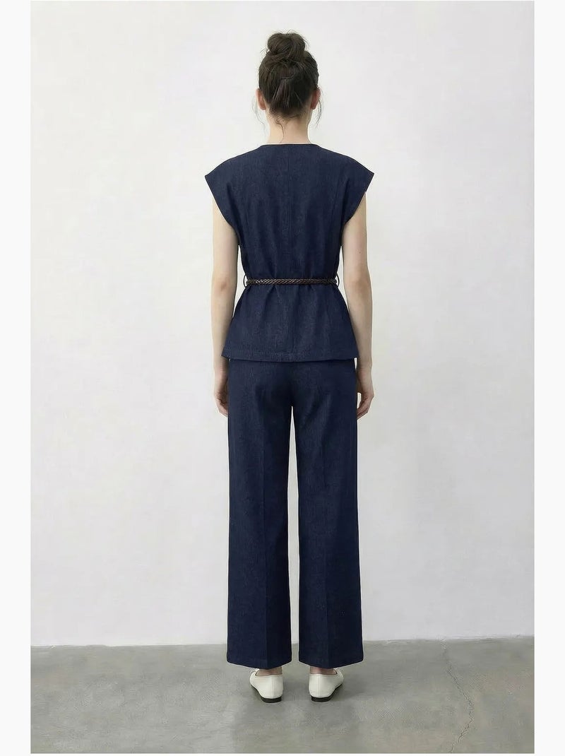 Ensemble gilet et pantalon large avec ceinture lucci Bleu marine - Kiabi