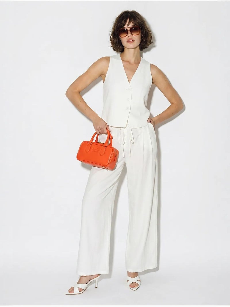 Ensemble gilet et pantalon large en coton lucci Blanc cassé - Kiabi