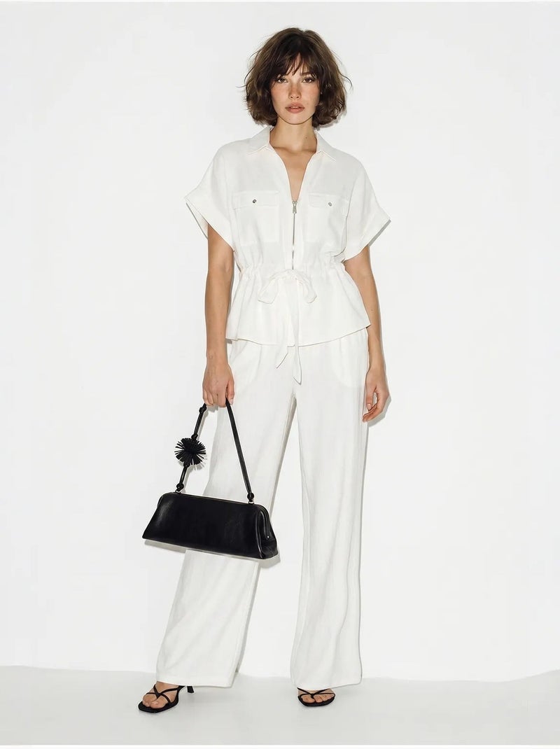 Ensemble gilet et pantalon large en coton lucci Blanc - Kiabi