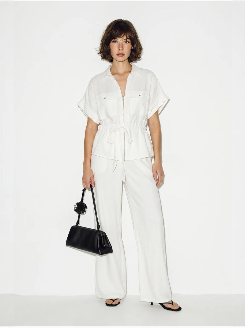 Ensemble gilet et pantalon large en coton lucci Blanc - Kiabi