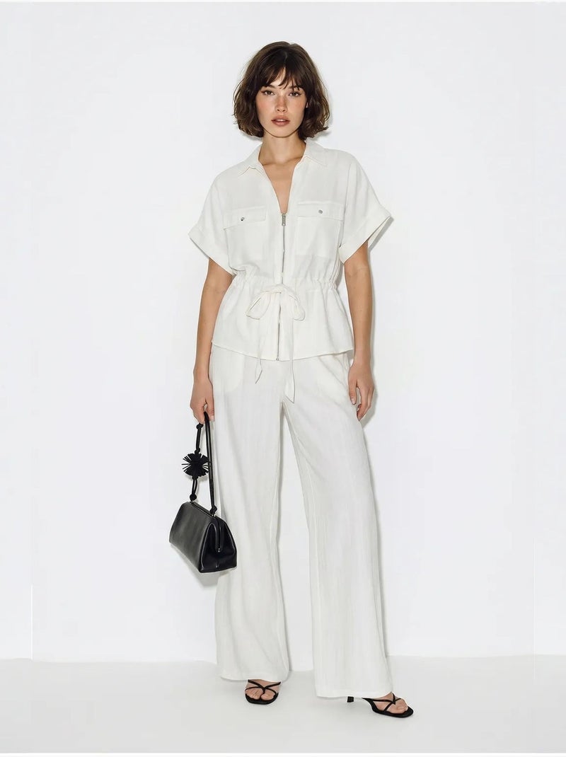 Ensemble gilet et pantalon large en coton lucci Blanc - Kiabi