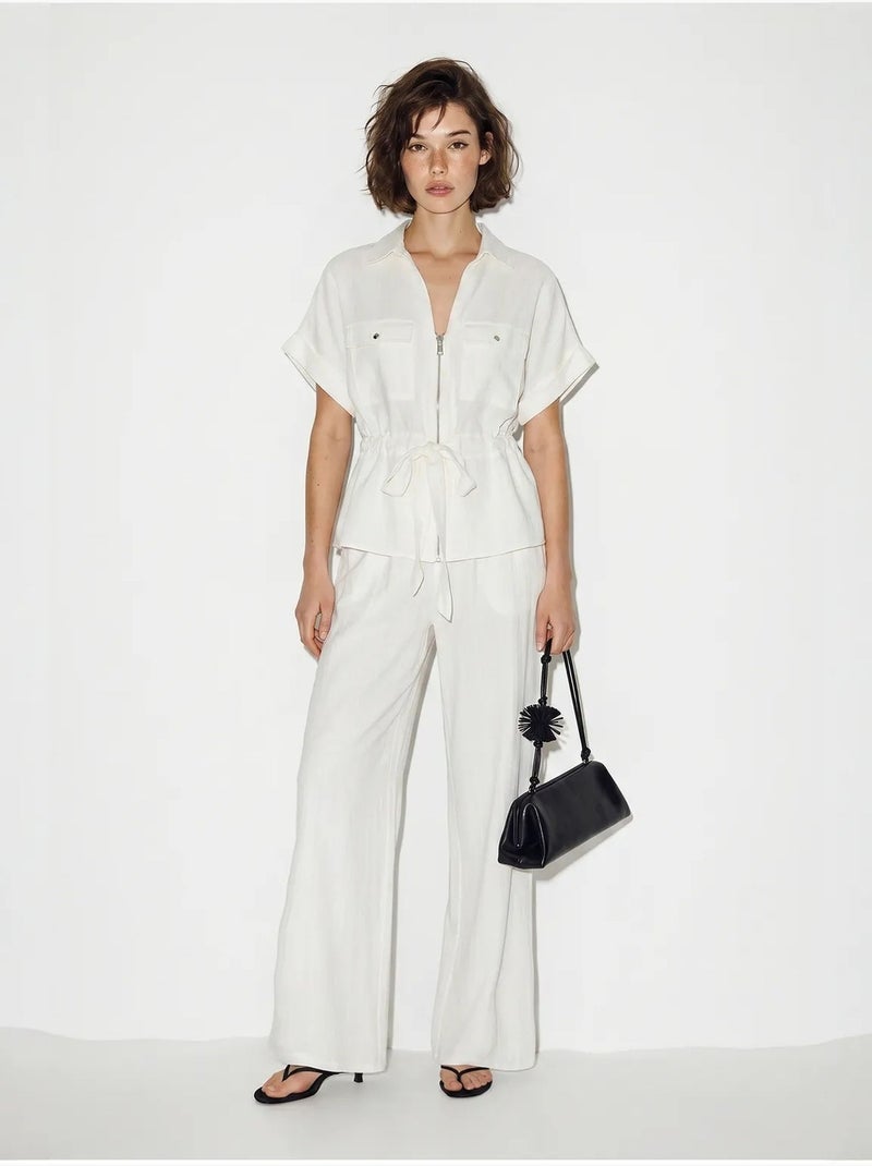 Ensemble gilet et pantalon large en coton lucci Blanc - Kiabi