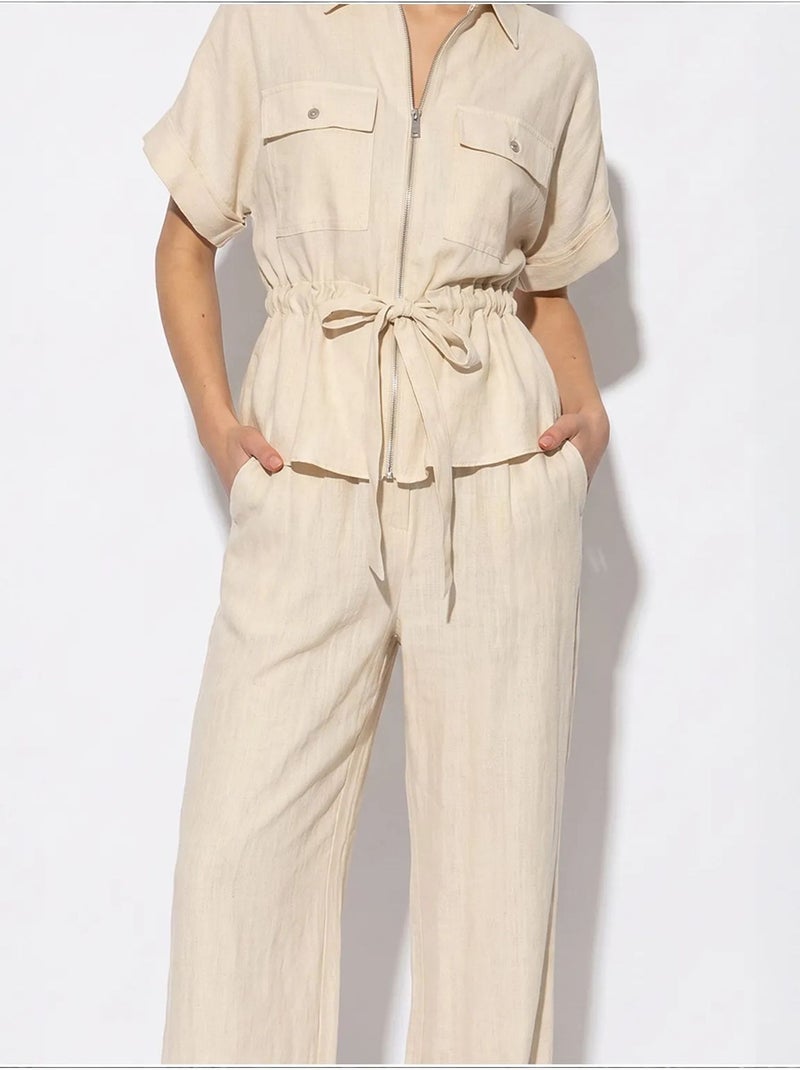 Ensemble gilet et pantalon large en coton lucci Crème - Kiabi