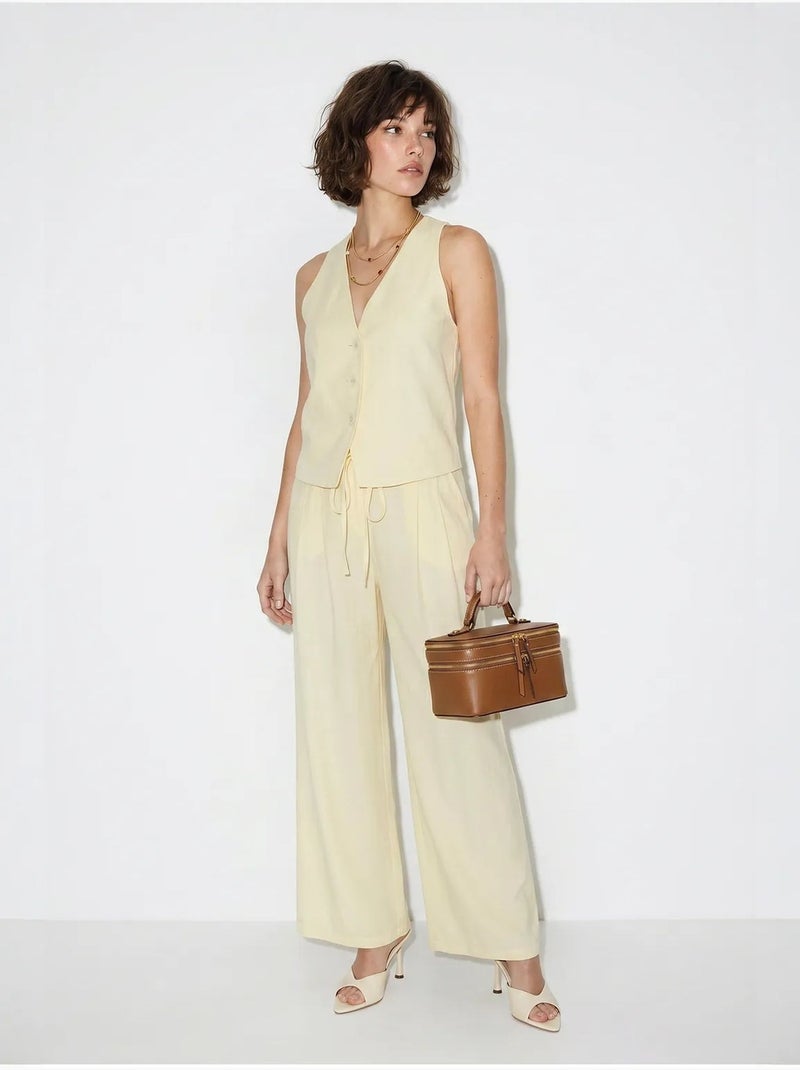 Ensemble gilet et pantalon large en coton lucci Crème - Kiabi