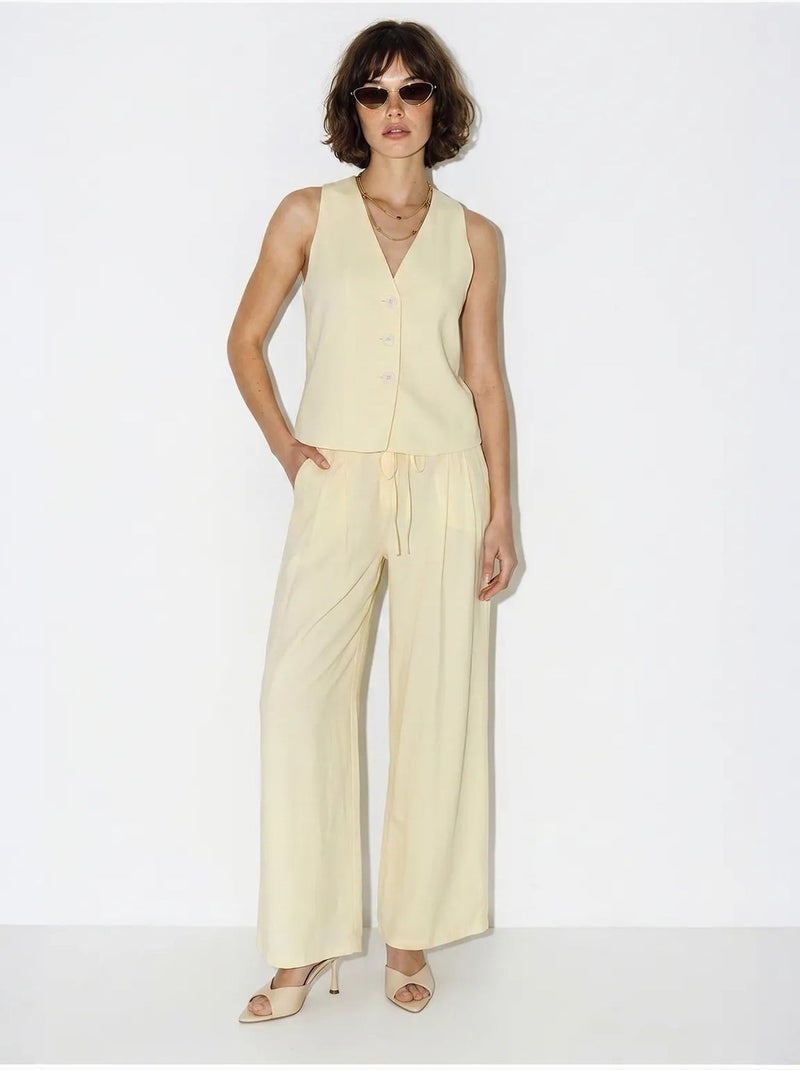 Ensemble gilet et pantalon large en coton lucci Crème - Kiabi