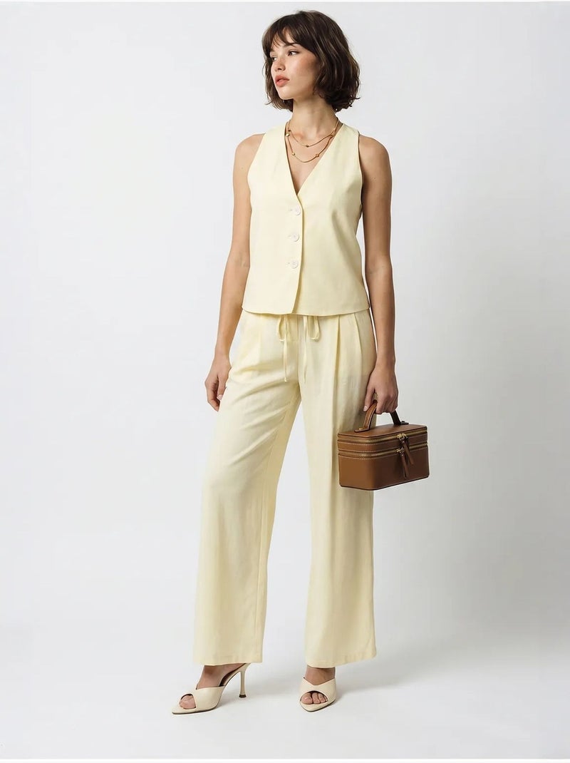 Ensemble gilet et pantalon large en coton lucci Crème - Kiabi
