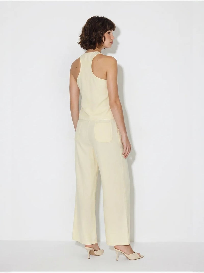 Ensemble gilet et pantalon large en coton lucci Crème - Kiabi