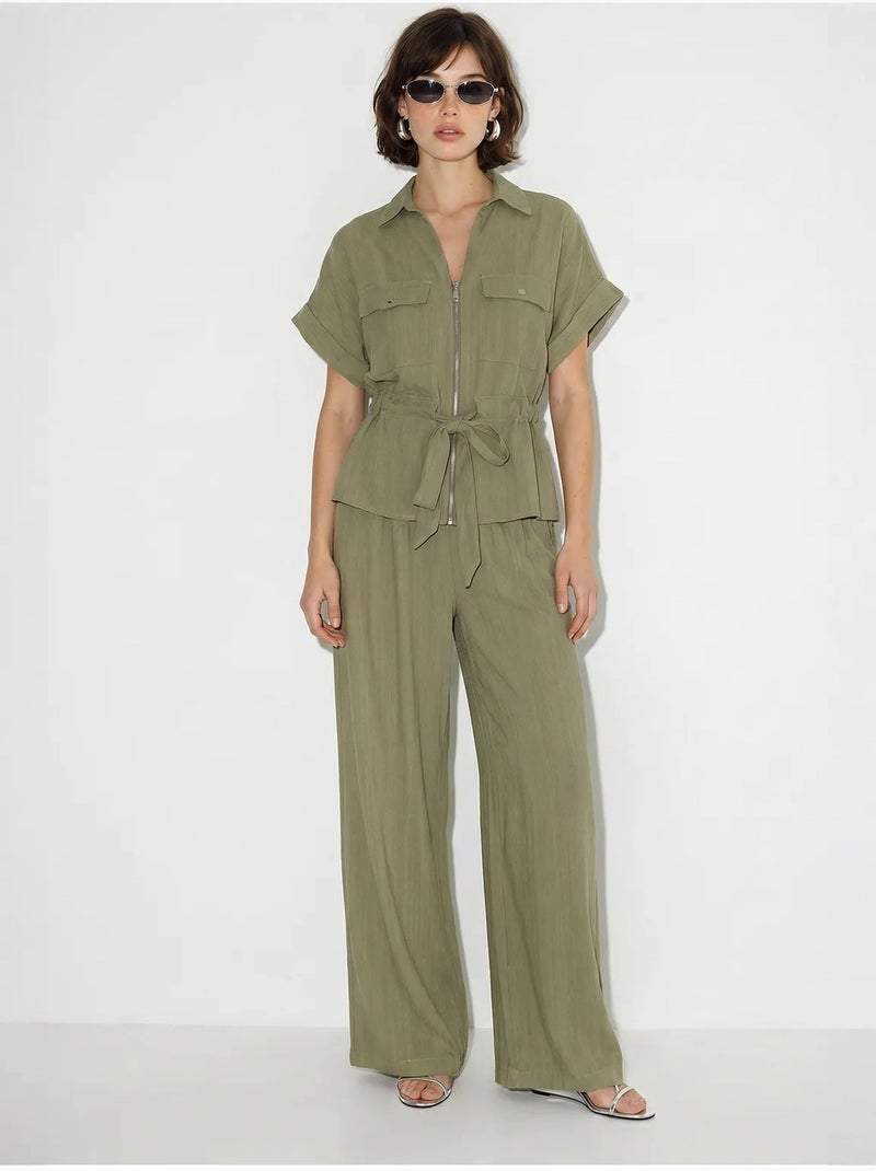 Ensemble gilet et pantalon large en coton lucci Kaki - Kiabi