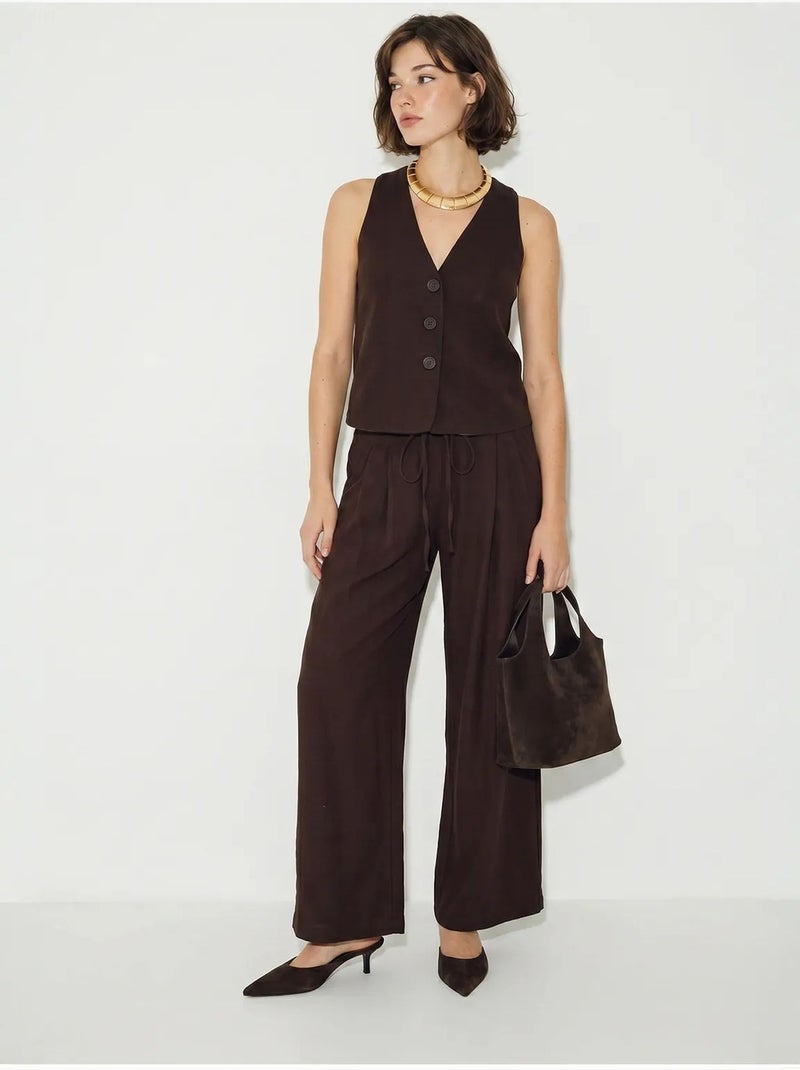 Ensemble gilet et pantalon large en coton lucci Marron chocolat - Kiabi