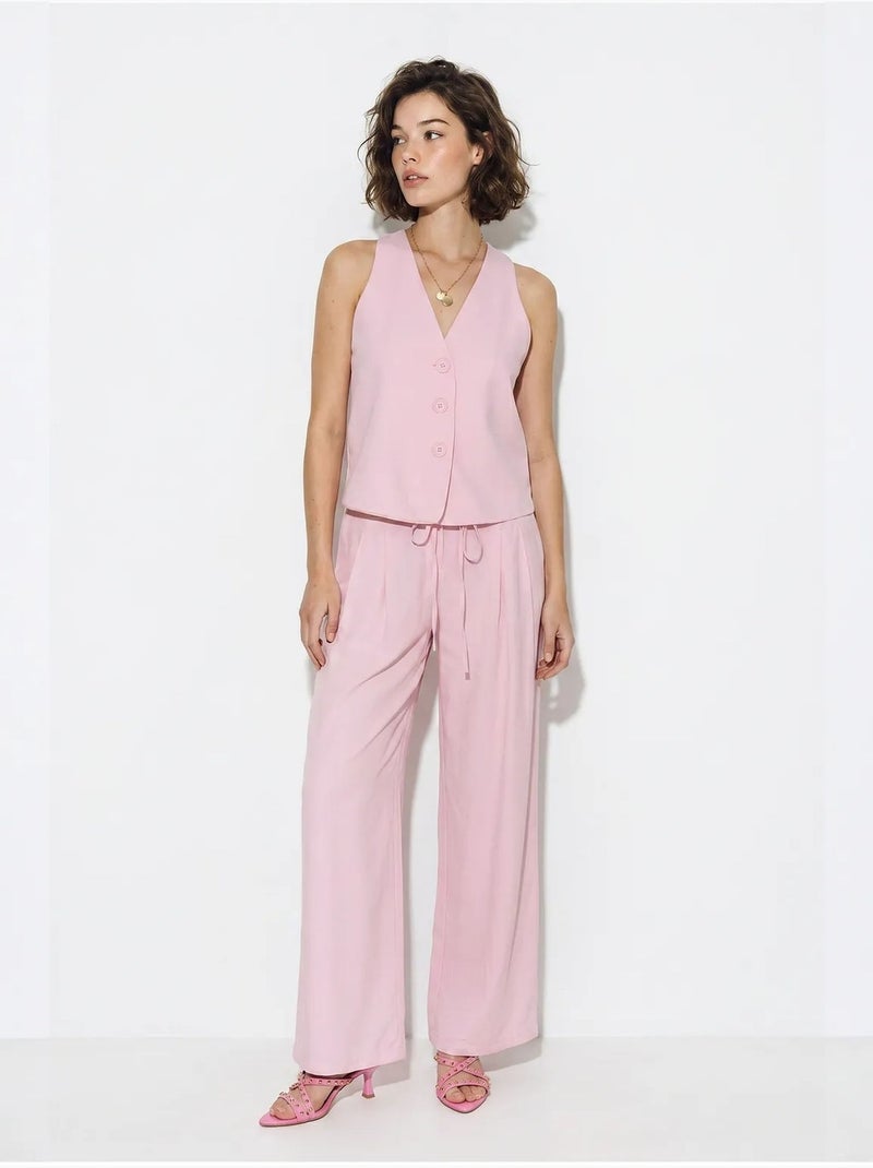 Ensemble gilet et pantalon large en coton lucci Rose - Kiabi