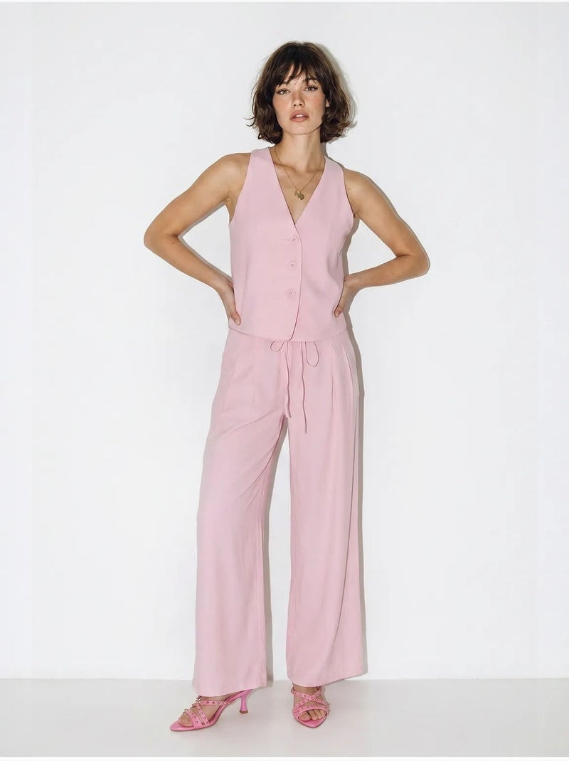 Ensemble gilet et pantalon large en coton lucci Rose - Kiabi