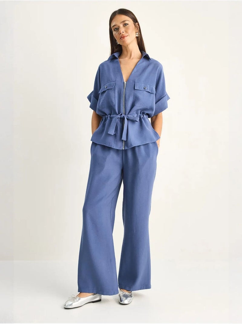 Ensemble gilet et pantalon large en popeline de coton lucci Bleu - Kiabi