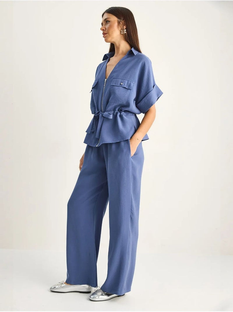 Ensemble gilet et pantalon large en popeline de coton lucci Bleu - Kiabi