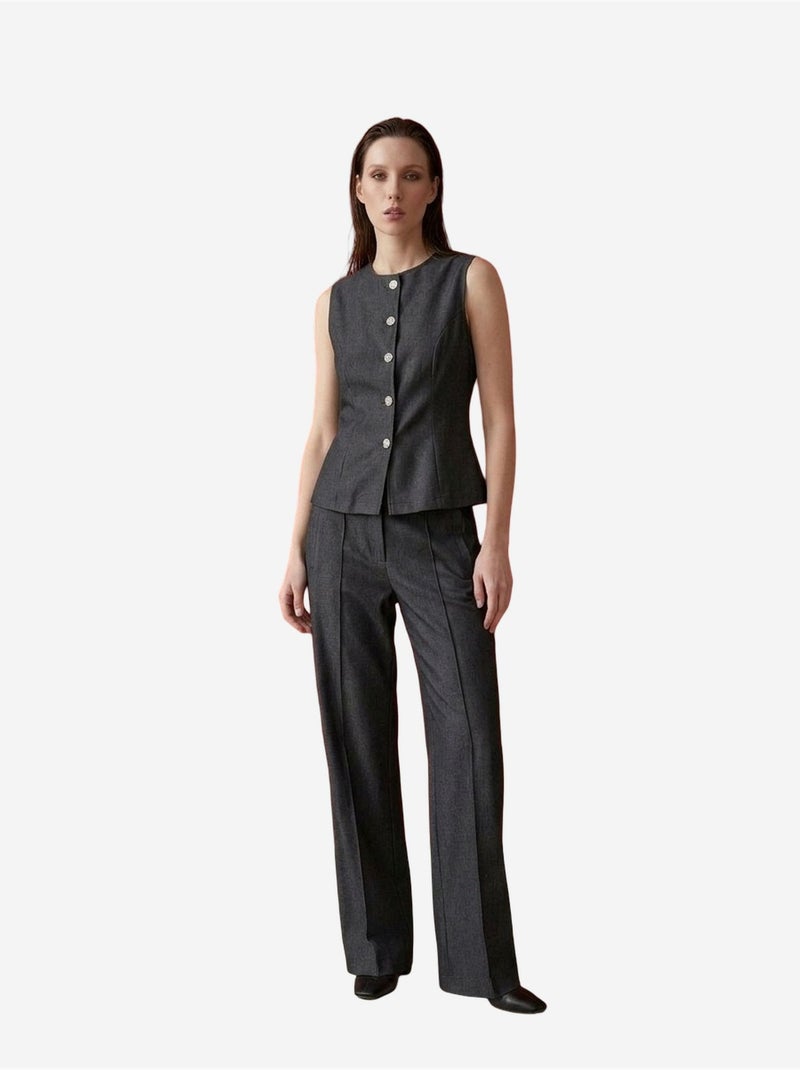 Ensemble gilet et pantalon large en popeline de coton my fashion Gris foncé - Kiabi