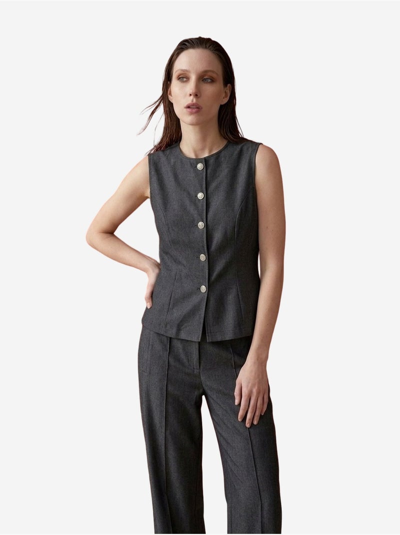 Ensemble gilet et pantalon large en popeline de coton my fashion Gris foncé - Kiabi
