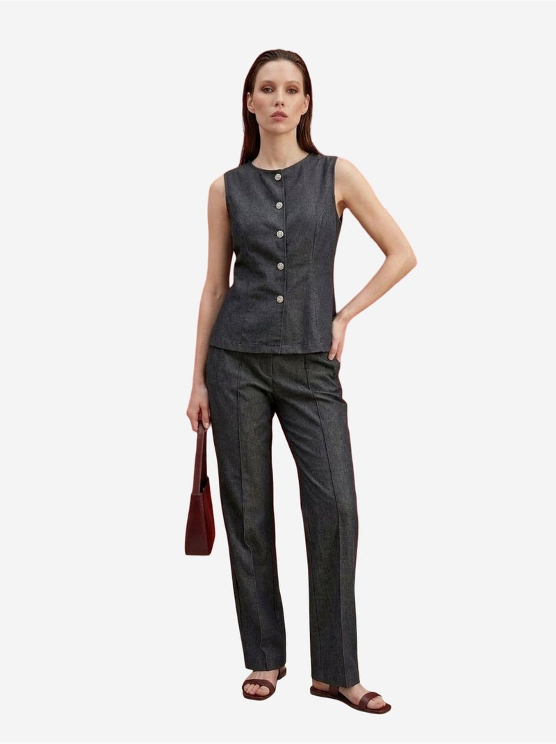 Ensemble gilet et pantalon large en popeline de coton my fashion Gris - Kiabi