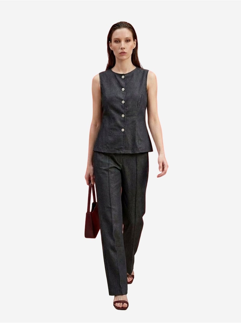 Ensemble gilet et pantalon large en popeline de coton my fashion Gris - Kiabi