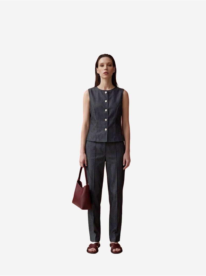 Ensemble gilet et pantalon large en popeline de coton my fashion Gris - Kiabi