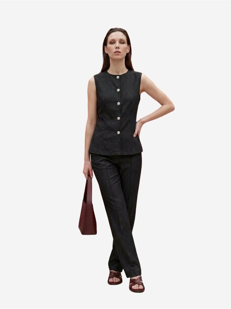 Ensemble gilet et pantalon large en popeline de coton my fashion Gris Noir - Kiabi