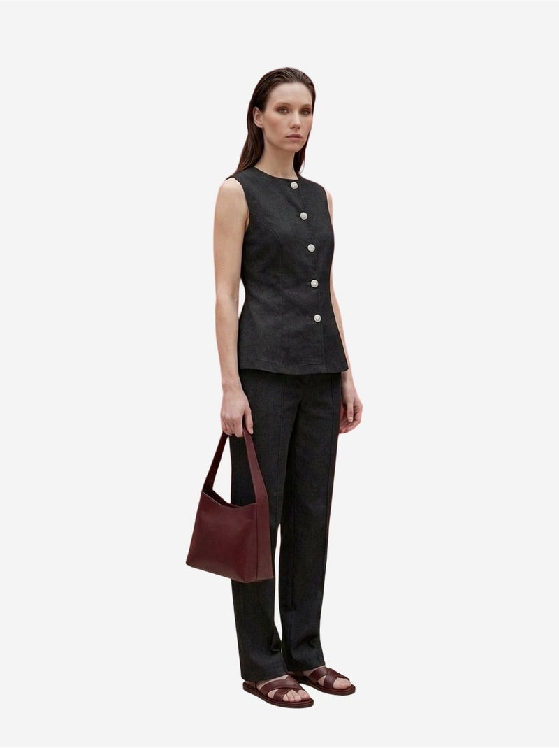 Ensemble gilet et pantalon large en popeline de coton my fashion Gris Noir - Kiabi