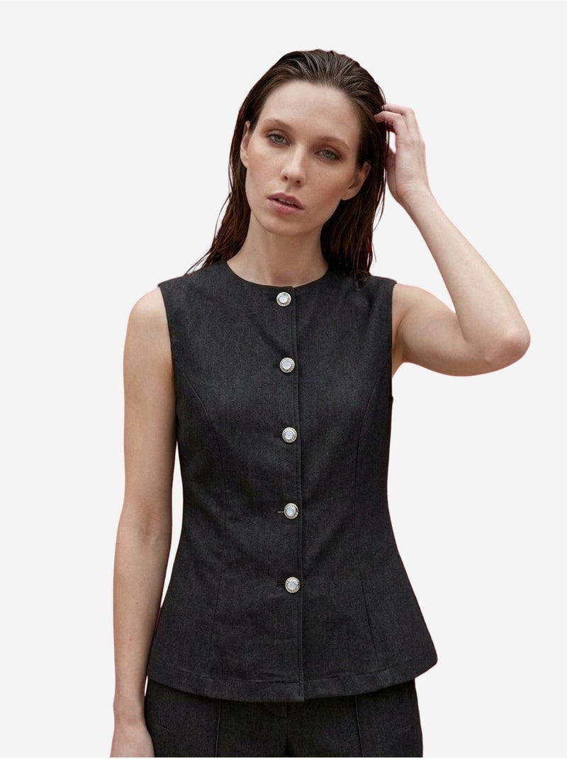 Ensemble gilet et pantalon large en popeline de coton my fashion Gris Noir - Kiabi