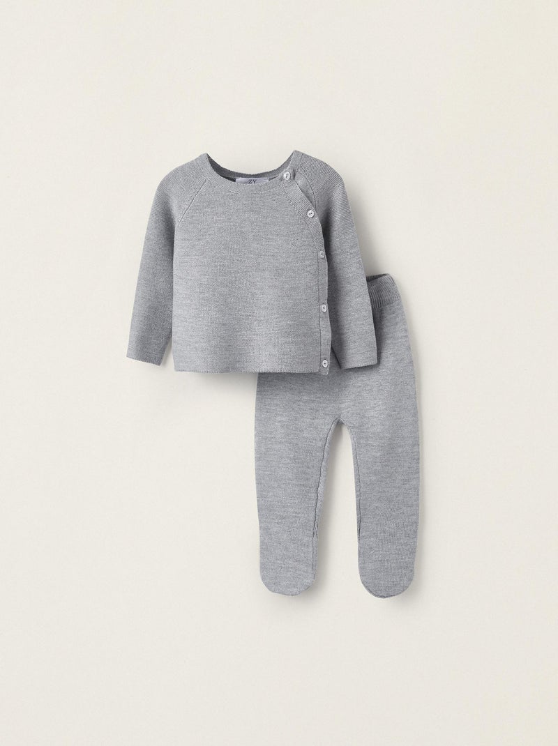 Ensemble Gilet + Pantalon en Maille avec Cachemire avec Pieds pour Nouveau-Né   WELCOME HOME Gris - Kiabi