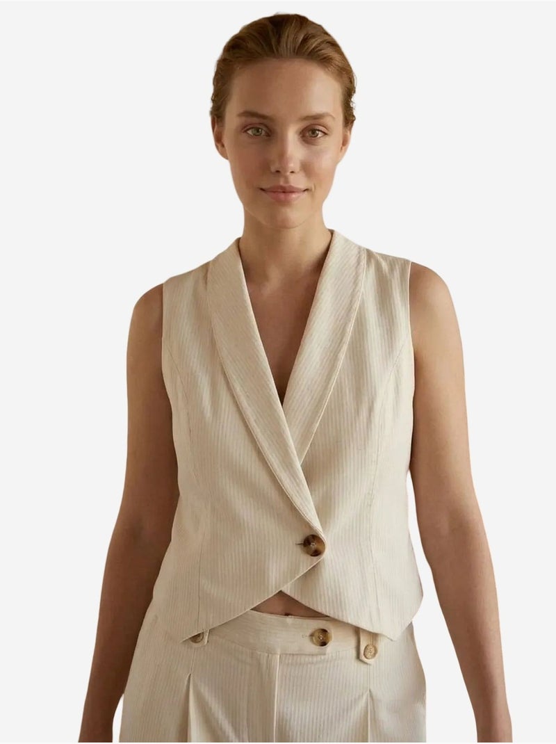 Ensemble gilet sans manches et pantalon large my fashion Crème - Kiabi