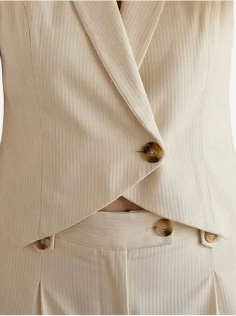 Ensemble gilet sans manches et pantalon large my fashion Crème - Kiabi