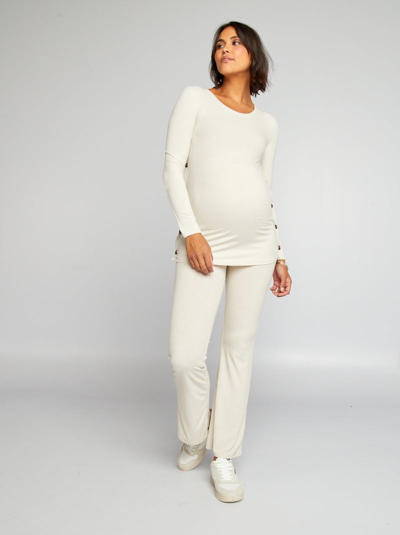 Ensemble grossesse tee-shirt + pantalon rib beige - Kiabi