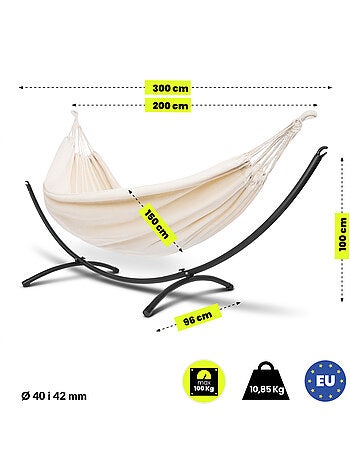Ensemble hamac avec support arqué en acier hypermotion hamac 200x150 - charge 100 kg