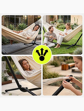 Ensemble hamac avec support autoportant en acier hypermotion 200 x 150 - charge 100 kg